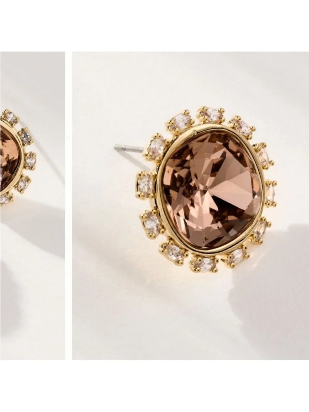 New! Anthropologie Round Crystal Quartz Earrings NWT